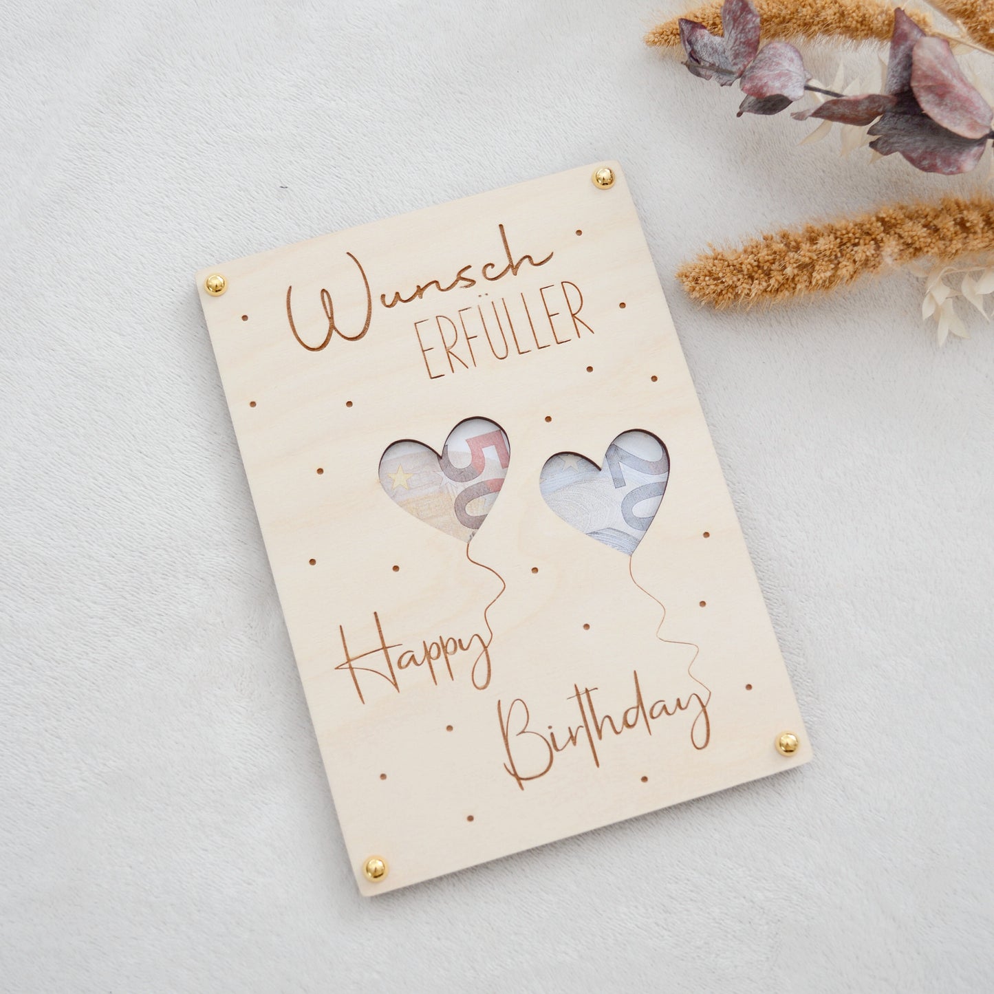 Holz Karte | Geldgeschenk | Wunscherfüller zum Geburtstag