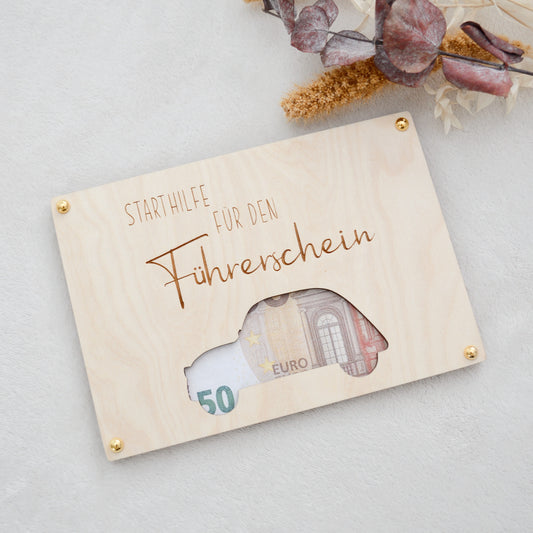 Holz Karte | Geldgeschenk | Starthilfe für den Führerschein