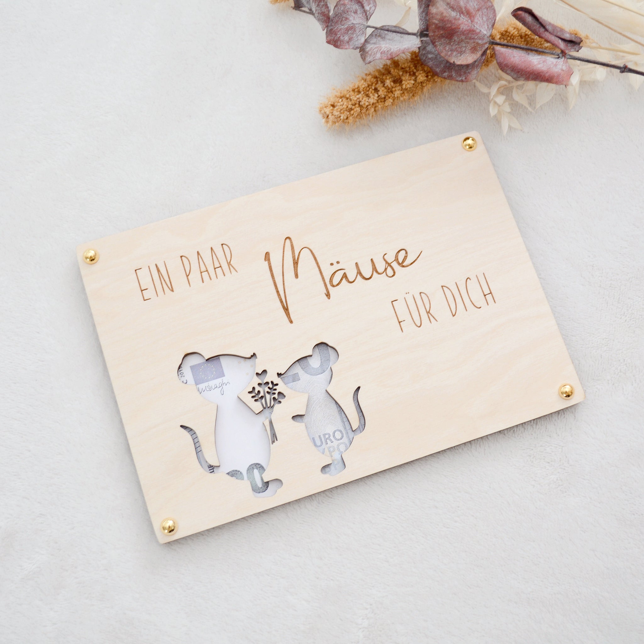 Woodland Mail Geburtstagskarte - Holz Geldgeschenk Mit Mäuse Motiv