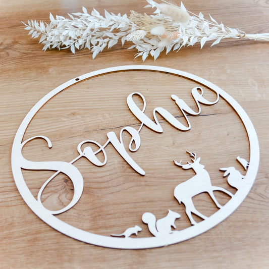 Holzschild NAME Waldtiere (personalisiert)