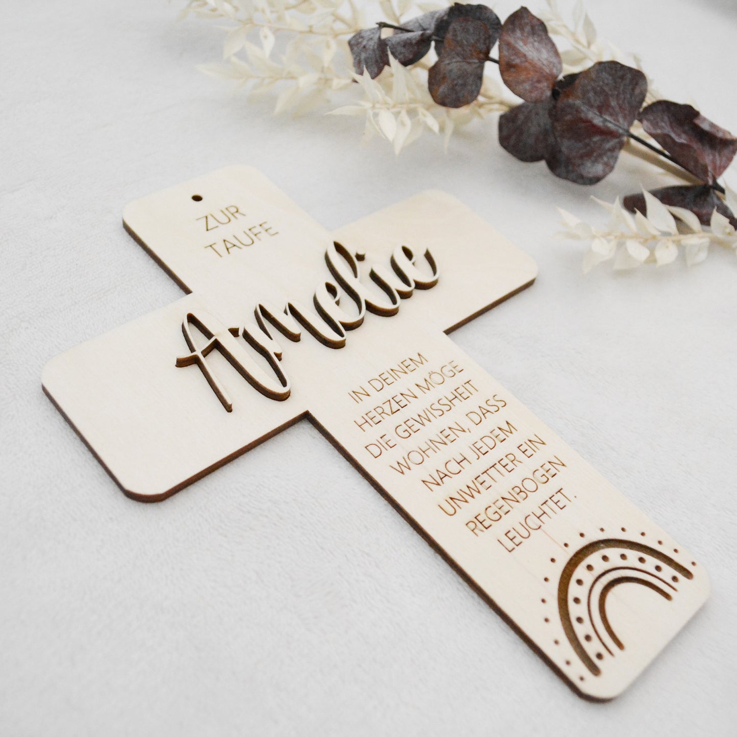 Holzkreuz Taufe personalisiert
